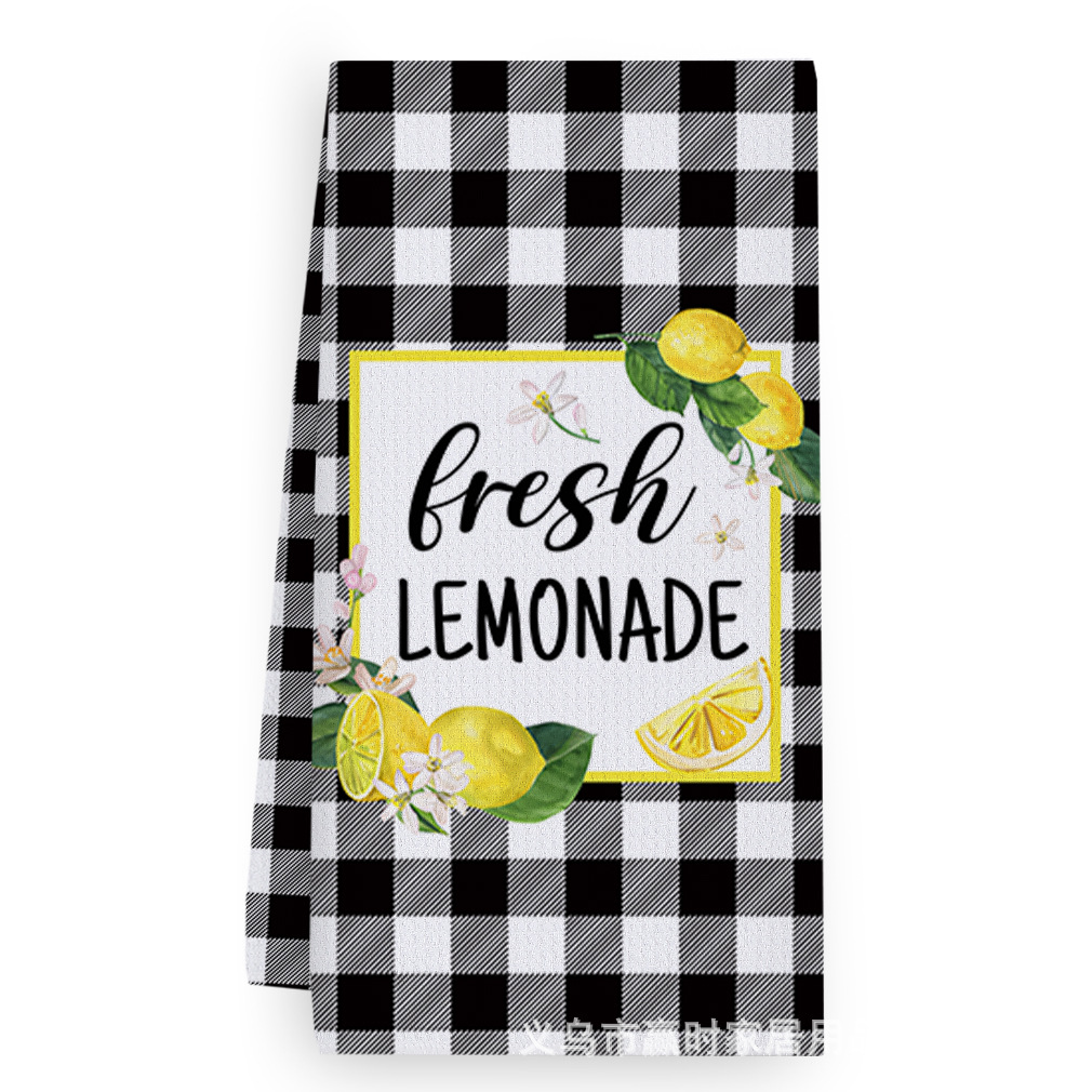 Waffle microfiber absorbent quick-drying cleaning face towel cross-border hot selling lemon printing home kitchen towel