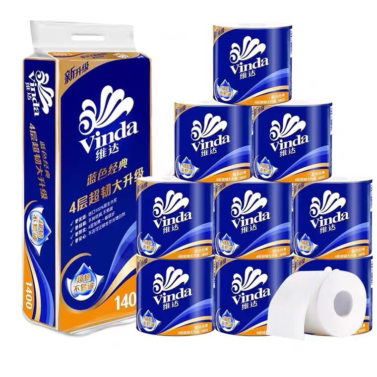 Vinda Roll Paper 10 Rolls/Pack 4-Layer Blue Classic Household Cotton Tough Toilet Paper Toilet Paper Tissue Paper Roll Wholesale