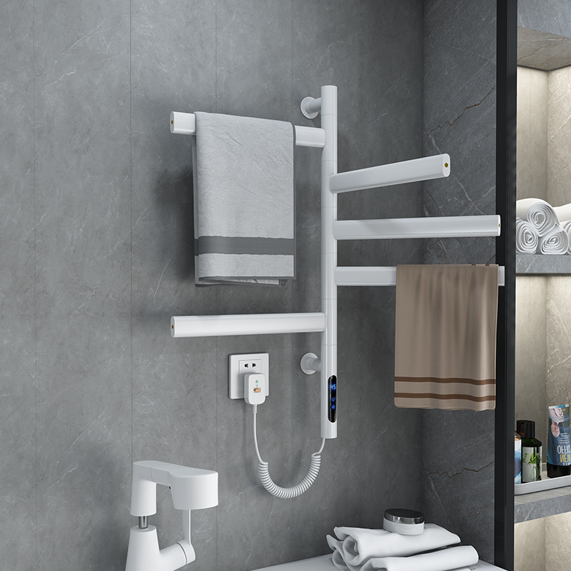 Electric Heated Towel Rack Rotating Widened Panel Stainless Steel Intelligent Drying and Sterilization Bathroom Household Drying Rack Without Punching