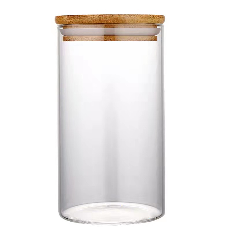 Wholesale Glass Storage Jar Bamboo Lid Tea Storage Bottle Borosilicate Round Glass Sealed Jar for Cereals