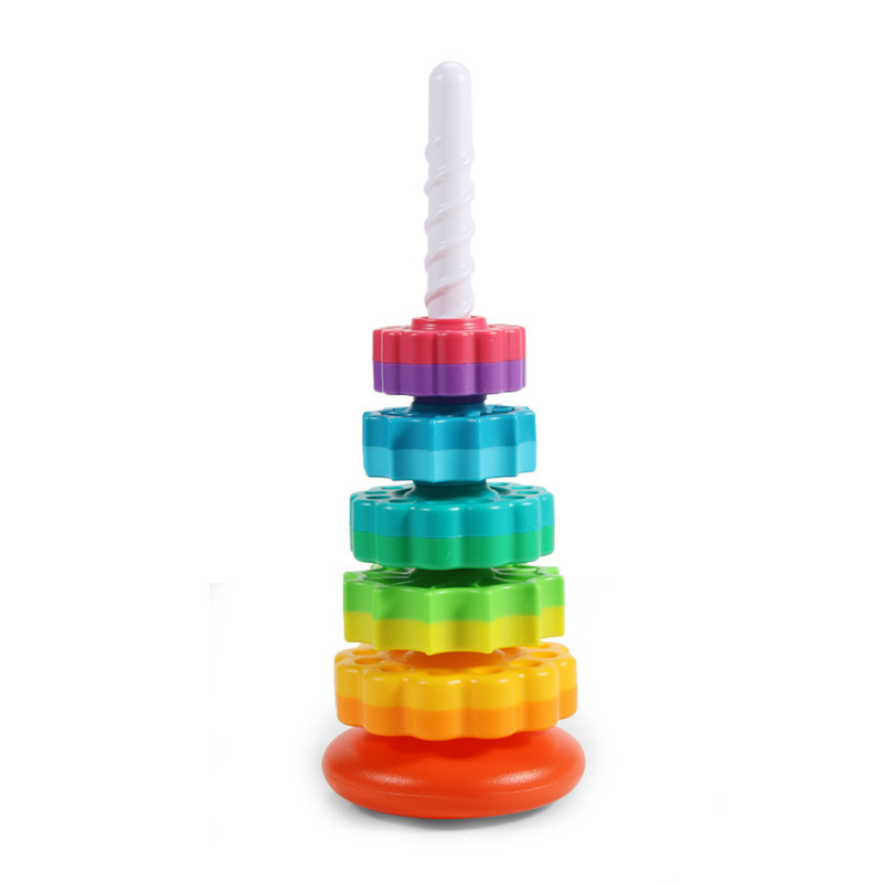 Amazon Hot Baby Rainbow Rotating Tower Toy Turving Music Stacking Music Early Education Educational Development Intelligence Ring
