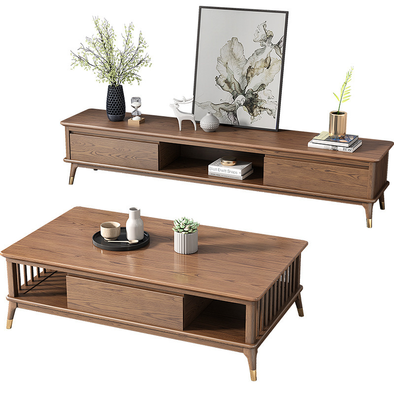 Nordic Solid Wood Coffee Table Small Living Room Ash Wood Coffee Table Tv Cabinet Combination Modern Simple Tea Table