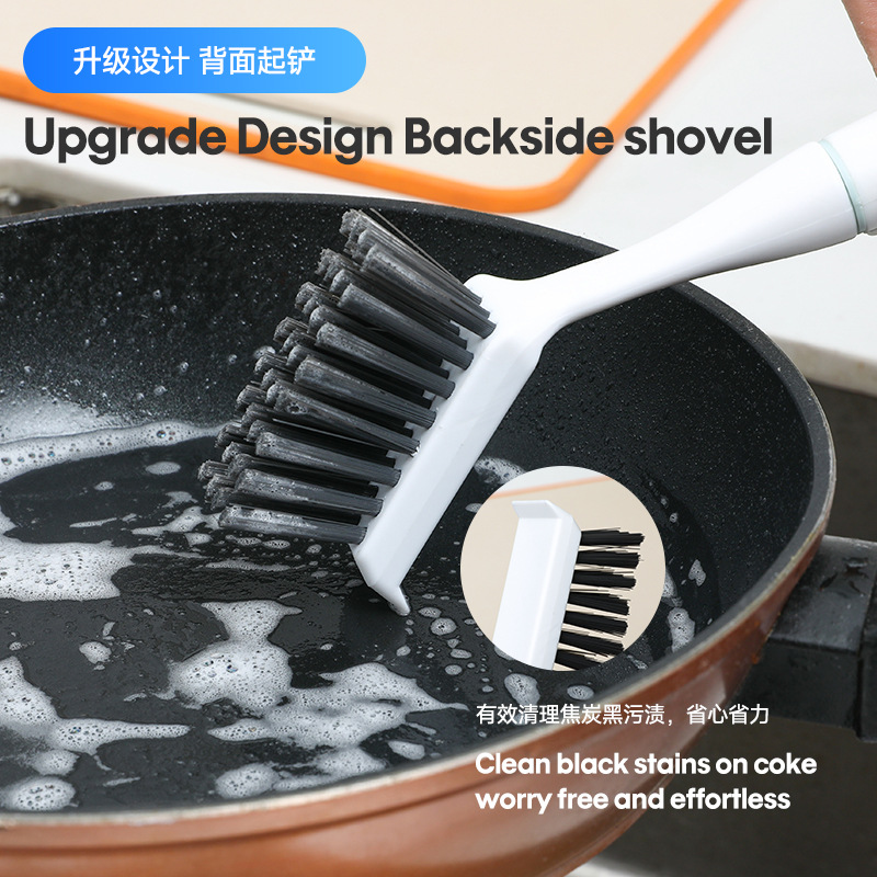 Square Head Brush with Spatula, Multifunctional Kitchen Dual-Use Dish Brush with Extended Handle, Gentle on Hands, with Spatula Feature