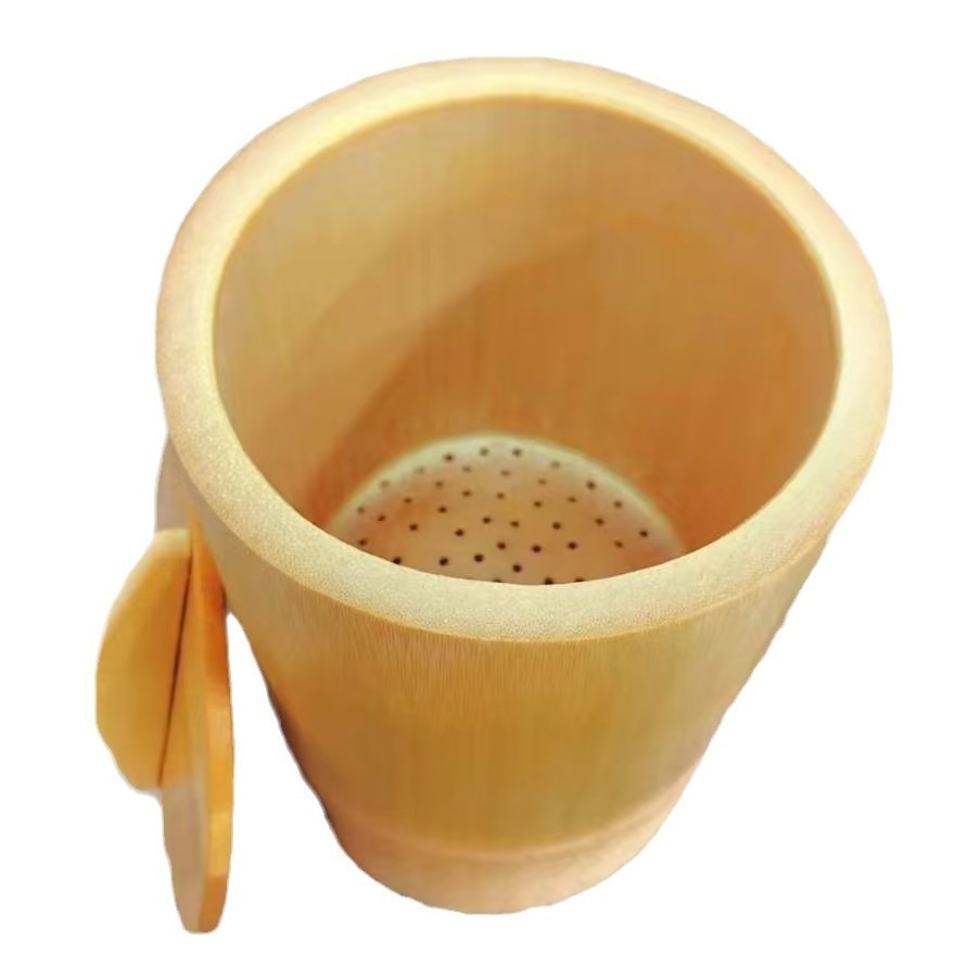 Bamboo Steaming Rice Bucket, Handmade Steaming Bucket with Lid, Traditional Household Commercial Circulating Steaming Rice Bucket, Natural Bamboo Tube
