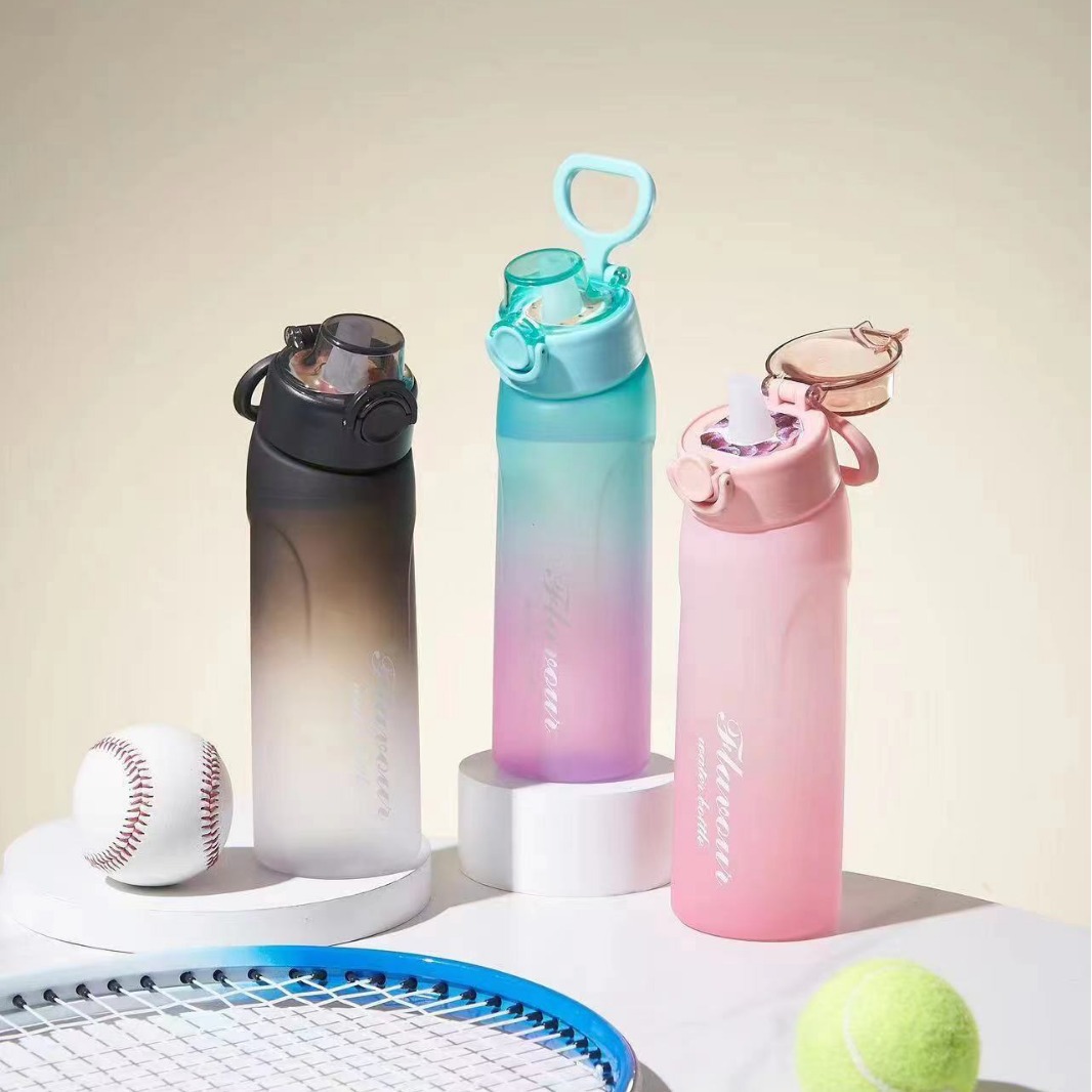 Cross-border explosions fun fruit student water bottle 0 sugar 0 card fragrance straw two-color gradient plastic water cup artifact