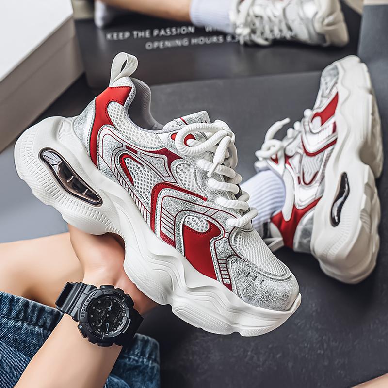 Men's Shoes Summer Breathable Mesh Casual Sports Shoes Men's Versatile Running Shoes Thick Sole Heightening Dad Trendy Shoes