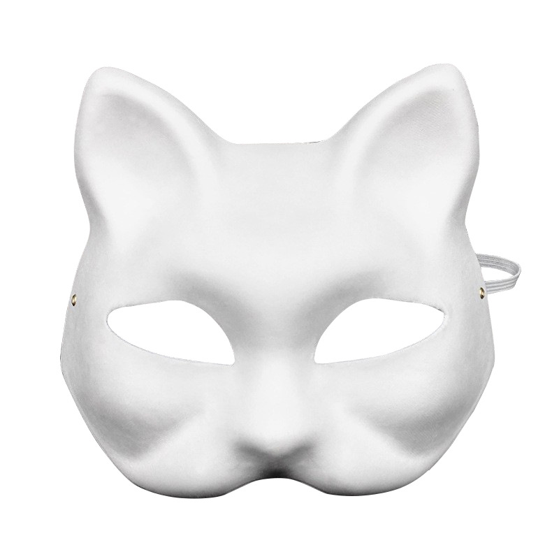 White Blank Paper Pulp Mask Half-Face Cat Face Fox Blank Peking Opera Facial Makeup Children's DIY Hand-Painted Full-Face Animal