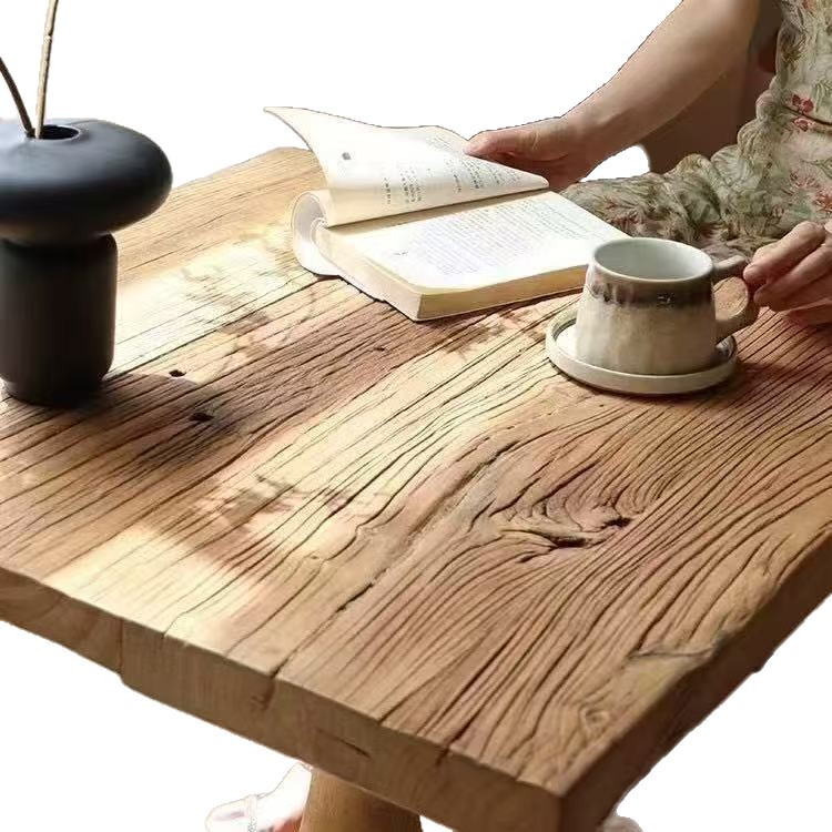 Vintage Wooden Coffee Table Old Elm Square Table Balcony Art Coffee Table French Cafe Square Table
