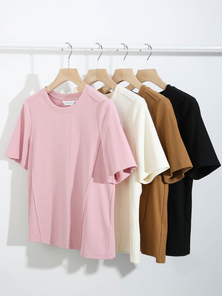 Slim Show Large Size Women's Clothing Simple All-match Casual Age-reducing V-neck Slim Look All-match T-shirt 2024 Spring New Style