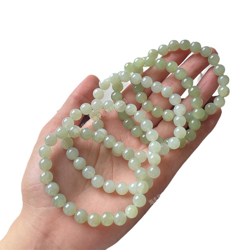 Wholesale natural Hetian jade Qingshui Cuiqing mother chain bracelet round beads DIY beaded material necklace live goods