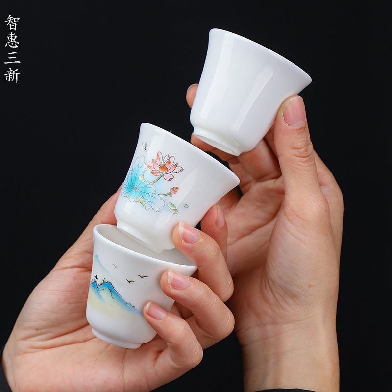 Ceramic tea cup suet Jade Tea Cup Master Cup hand-painted personal cup kung fu tea set white porcelain single cup tea cup wholesale