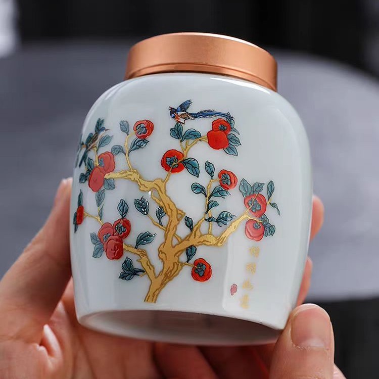 Керамическая банка с алюминиевой крышкой, маленькая банка для хранения чая, банка для хранения персиков и лекарства, влагозащитная керамическая банка