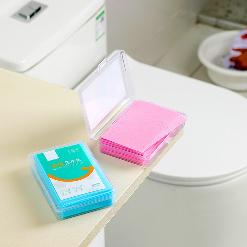Portable Laundry Tablets Boxed Laundry Bubble Paper Long-Lasting Fragrance Laundry Cleaning Tablets Travel Size Decontamination Laundry Powder