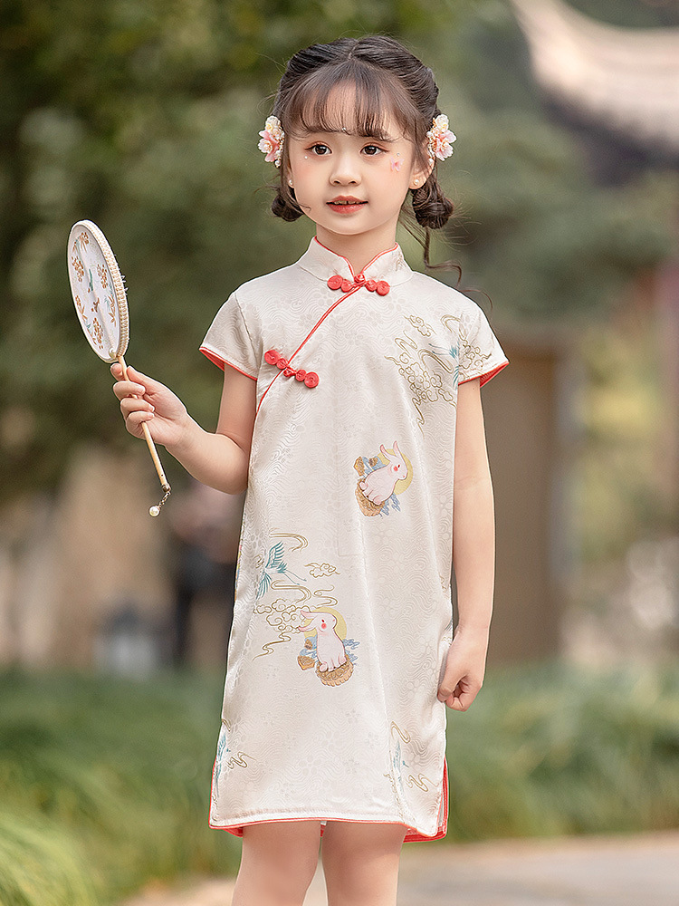 Girls' Short-sleeved Cheongsam Dress for 25 Years Summer New Children's Chinese Style dress Retro Baby Hanfu Internet Popular Fairy