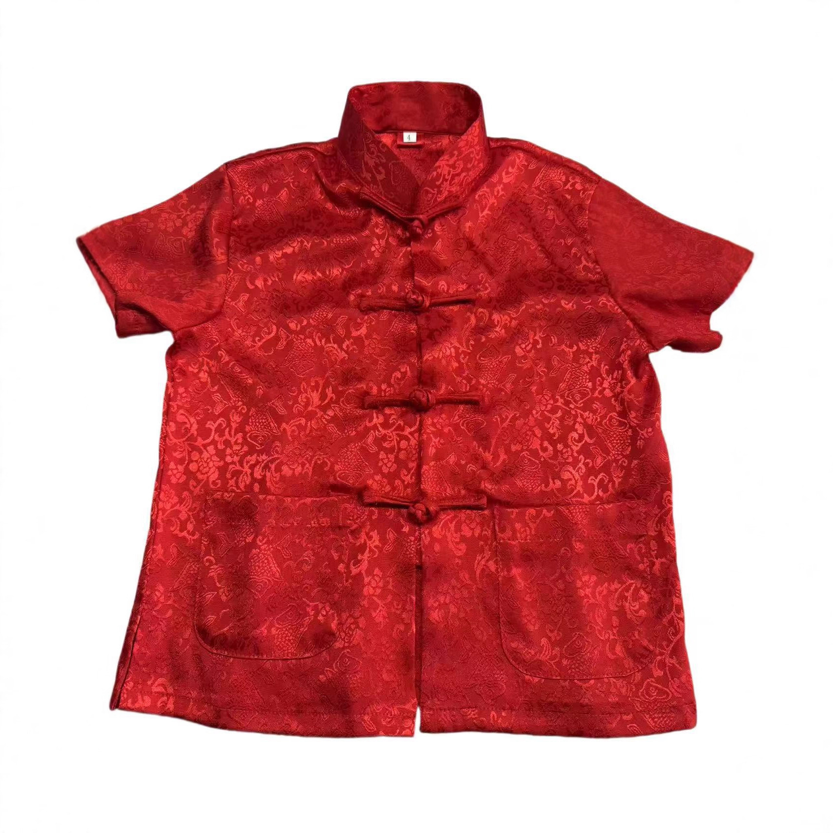 Processing Big Red Boy's Summer Short-sleeved Tang Suit Chinese-style Tuanlong Kung Fu Suit