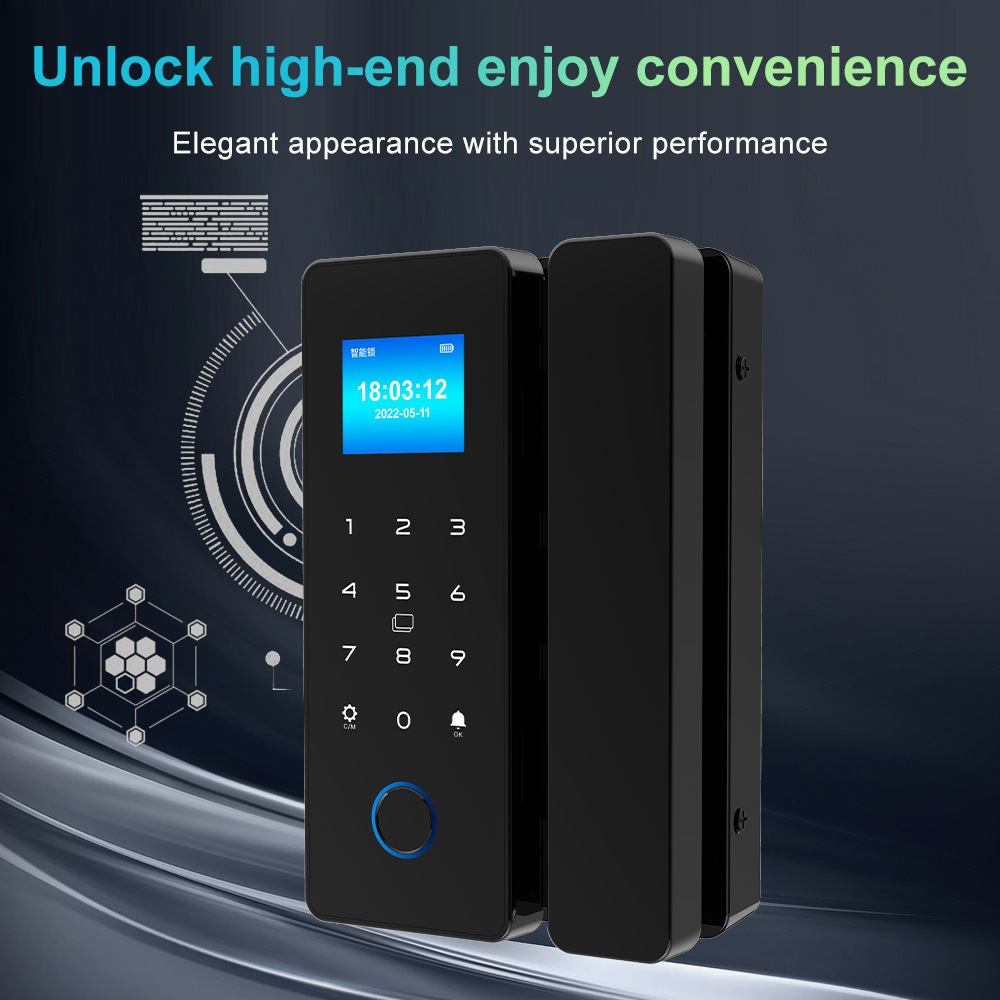 Wiring-free glass door fingerprint lock color screen double door single door office password lock framed frameless electronic smart lock