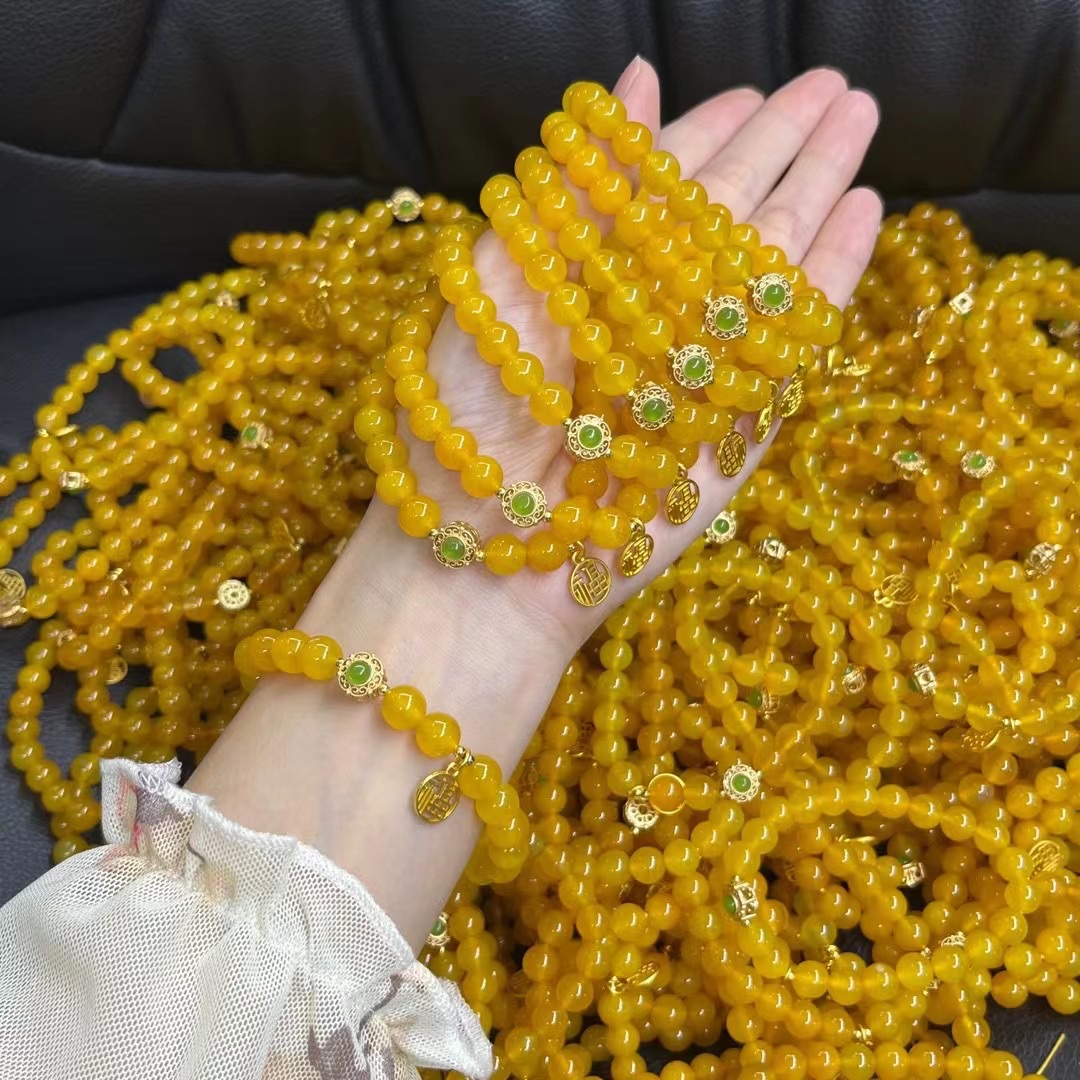 Original Yellow Agate Chicken Oil Yellow Single Circle Bracelet Girl's Accessories Retro Style Literary Fortune Tab New Style Women