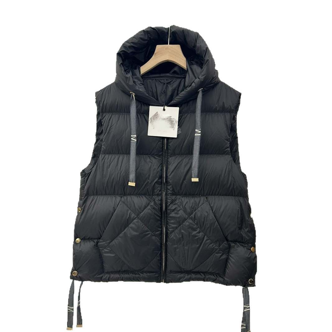 2025 Autumn and Winter New Max Home Back Diamond Pattern Fashionable Hooded European Station Export Version White Duck down Jacket