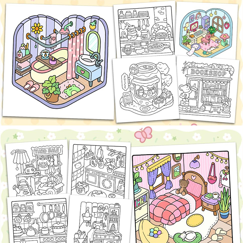 Coloring book in stock cross-border adult and teen Cozy space coloring bold and simple coloring book