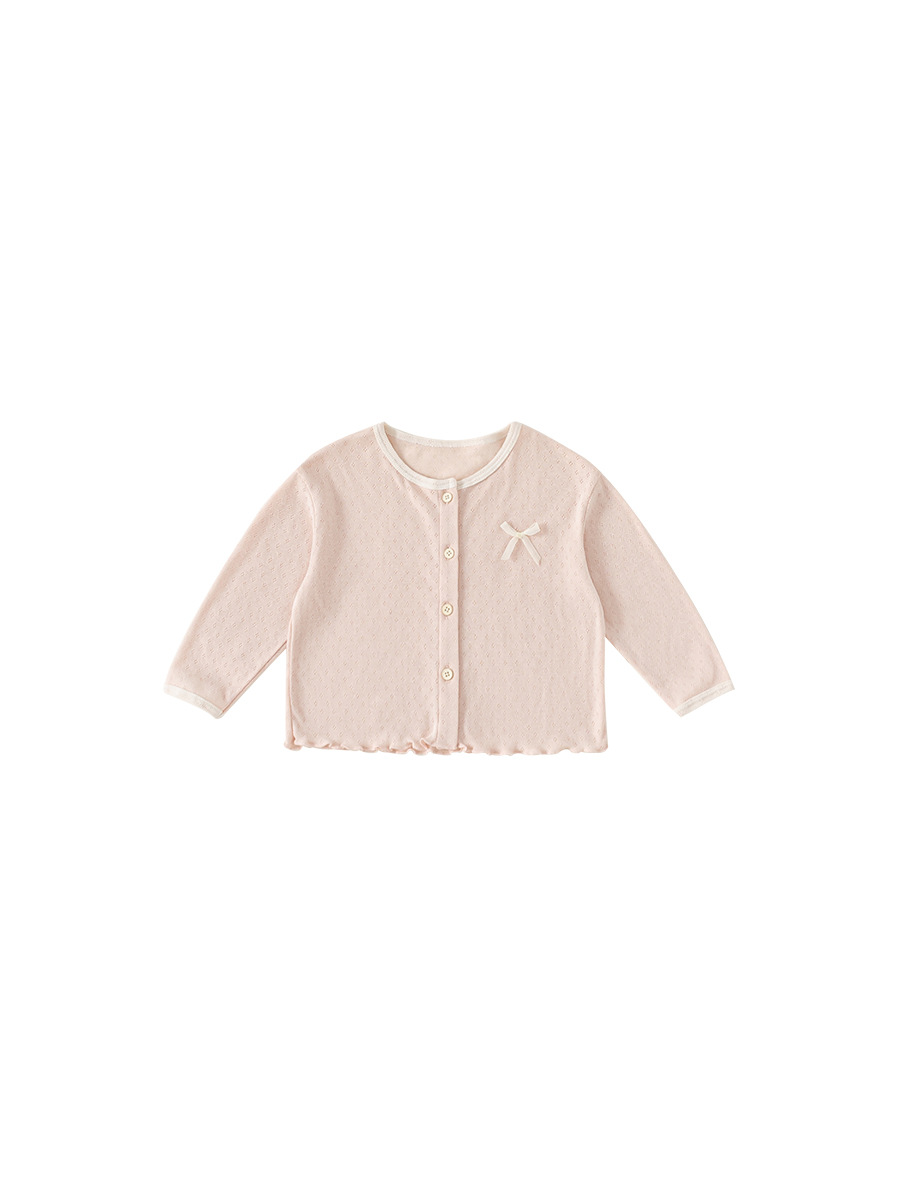 Bong Selected Baby's Summer Round Neck Top Girl's Long Sleeve Cardigan with Ear Edge for Baby Girl Sweet Bow Knitted Sweater