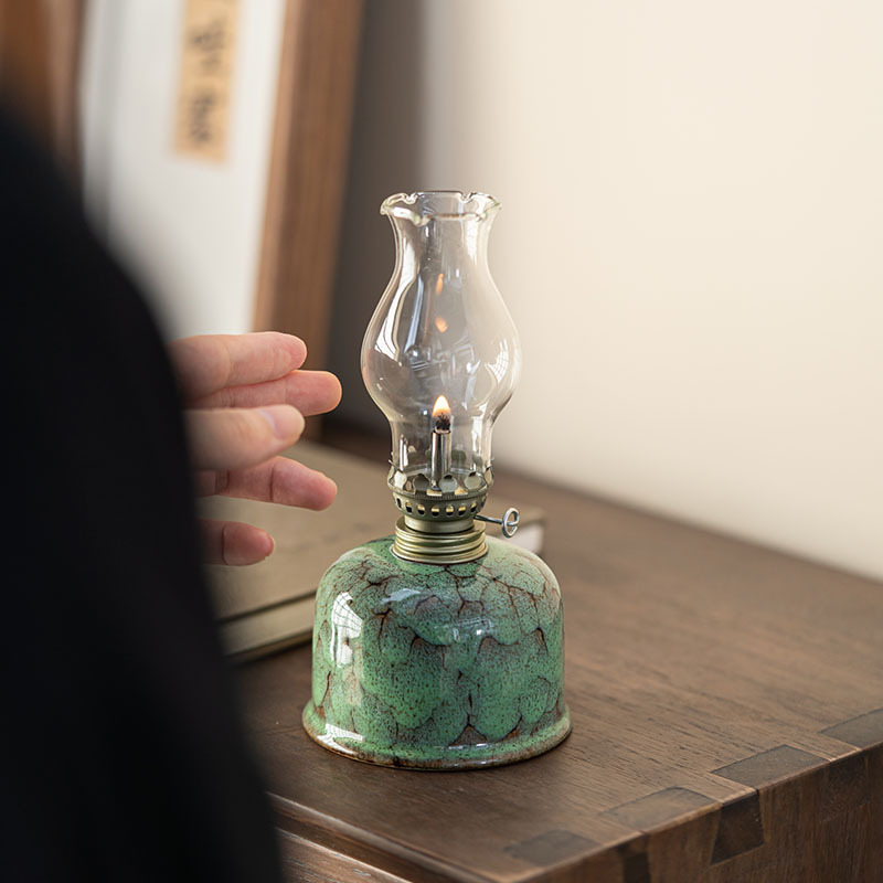Керамическая лампа, изменения в печи, украшения для чайной комнаты, креативная синяя и цветочная лампа, атмосферная лампа