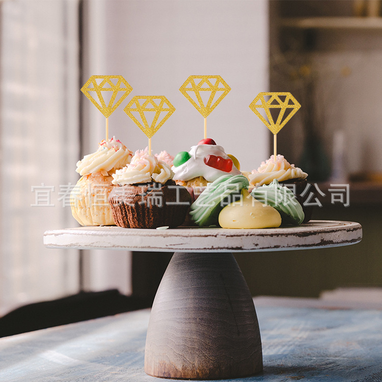 Sparkling Diamond Cake Card Cake Plug-in Engagement Theme Party Cupcake Decorations