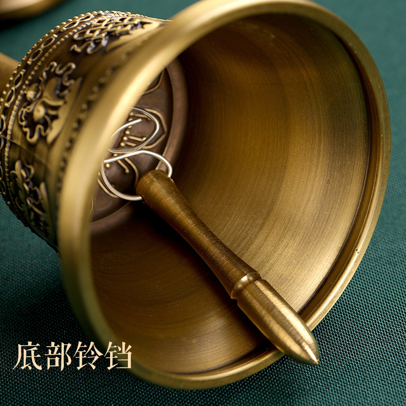 Xizang-Style Antique Copper Eight Auspicious Vajra Bell with Five Strands, Crisp Sound and Long-Lasting Echo, Home Decoration