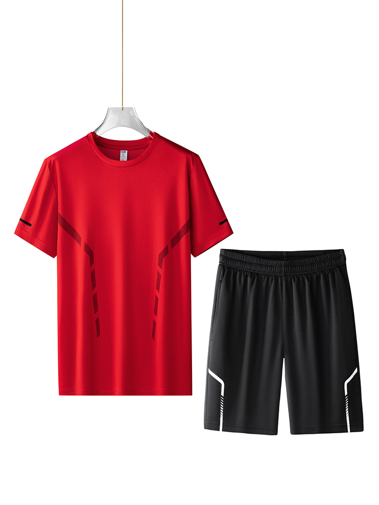 Ice Silk Sportswear suit Men's Fertilizer Plus Summer Crewneck Sweat-absorbent Quick-drying Short-sleeved T-shirt Loose Price Control 68