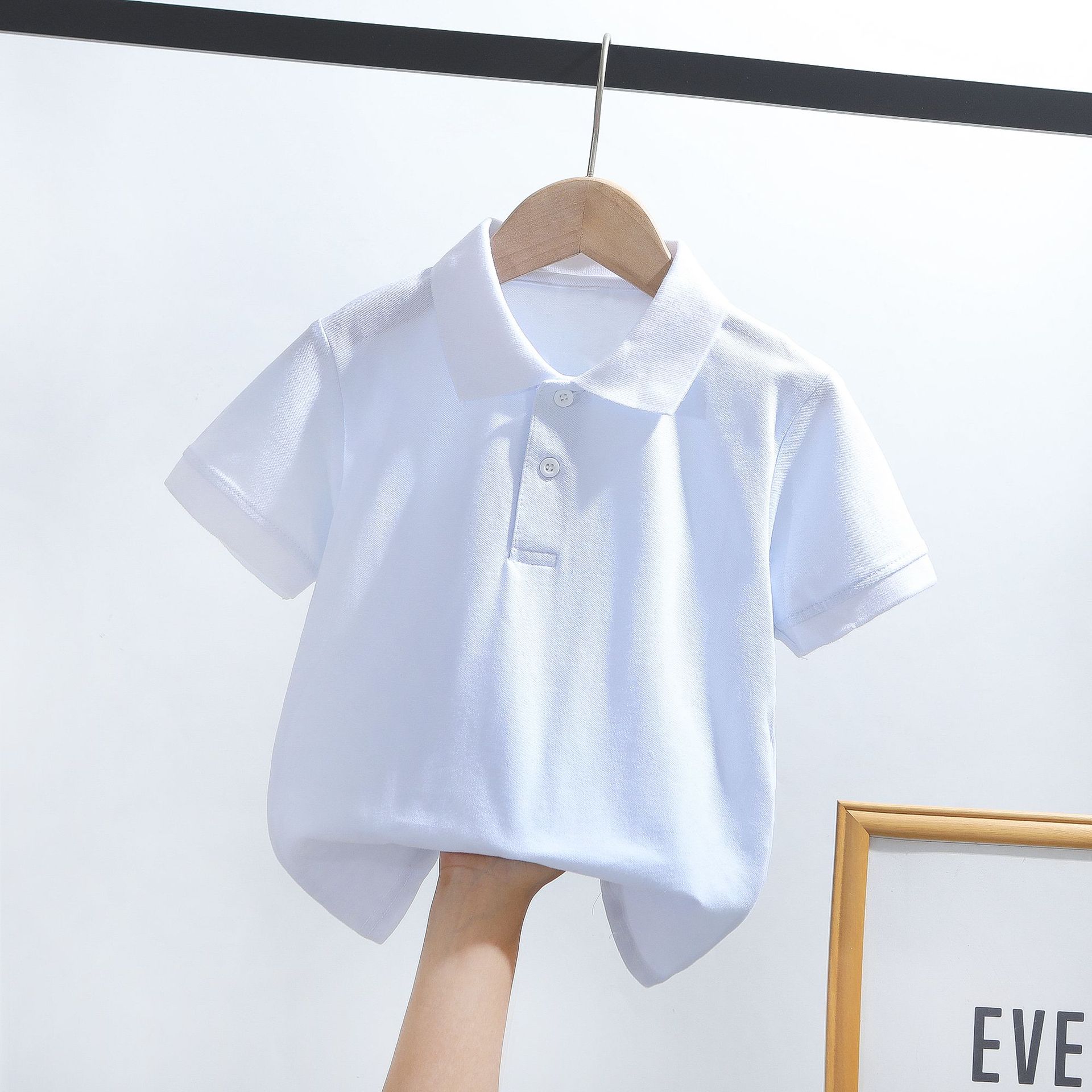 Children's Polo Shirt Short-Sleeved Primary School Uniform Summer Middle and Older Kidsren Adult Size White Lapel T-Shirt Personalized