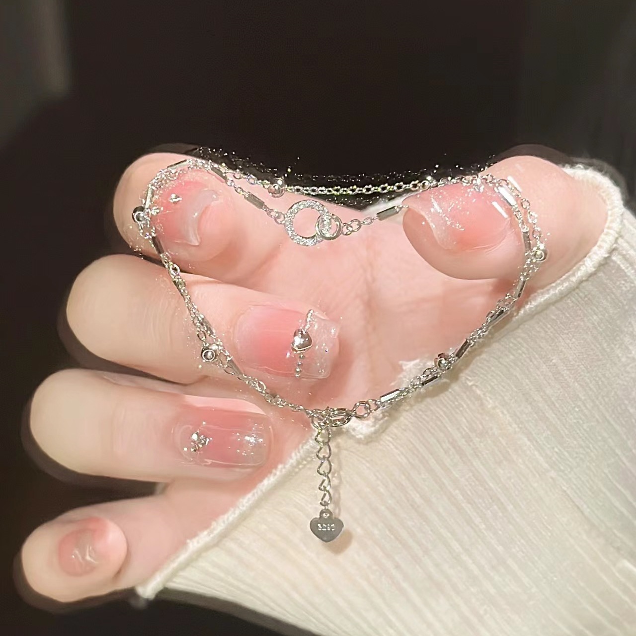 silver Geometric Bracelet Women's All-match High-end 2024 New Fashion Niche Design Double Layer Stacked Wearing Hand Jewelry