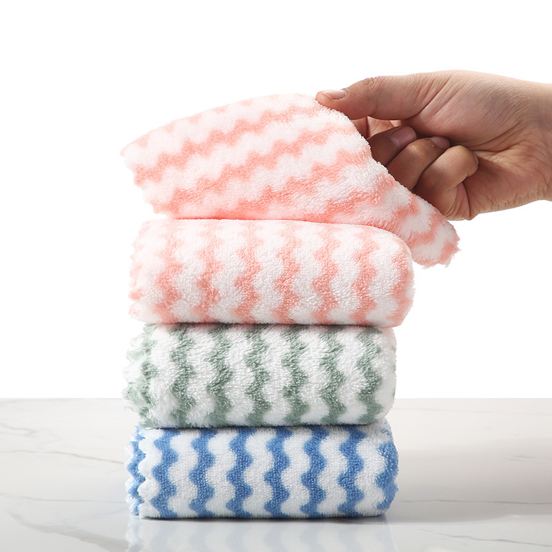 Decontamination lint-free strong absorbent kitchen lazy cloth water ripple coral fleece dishwashing towel dishwashing cloth can be used repeatedly