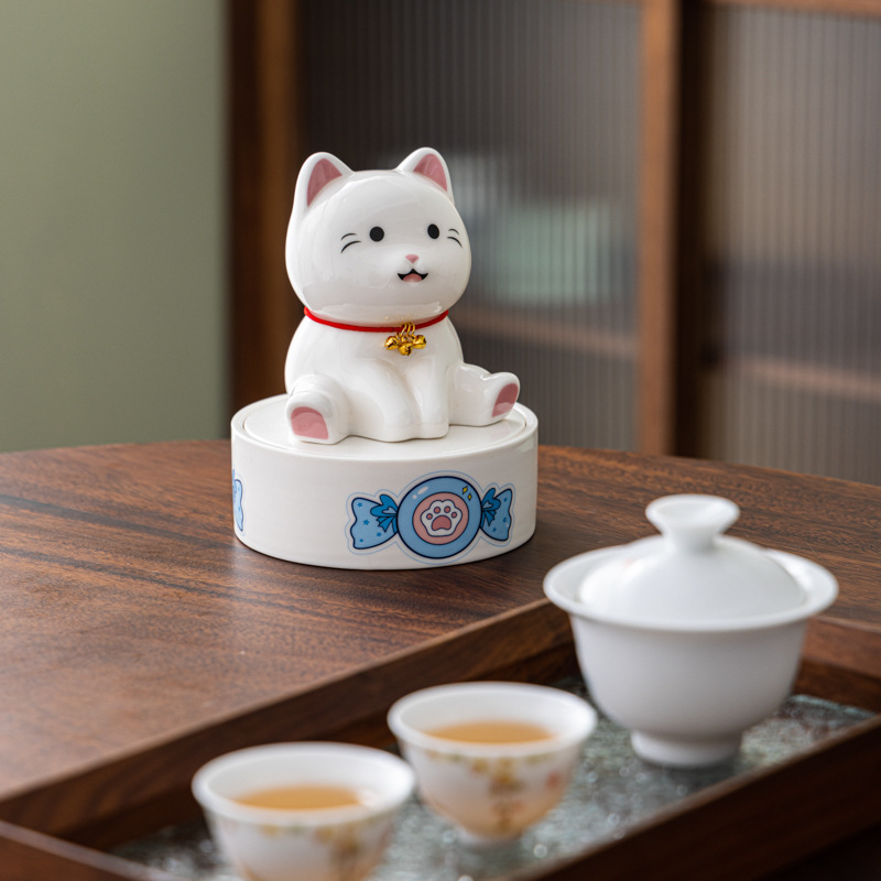 Cute Cat Ornaments Creative Candy Cans Home Living Room Coffee Table Desktop Capsule Melon Sseeds Snack Storage Box Reception