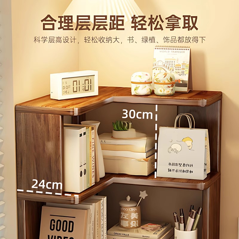 Antique Corner Bookshelf Storage Rack Narrow Cabinet Living Room Bookcase Floor Wall Locker Integrated Creative Corner Cabinet