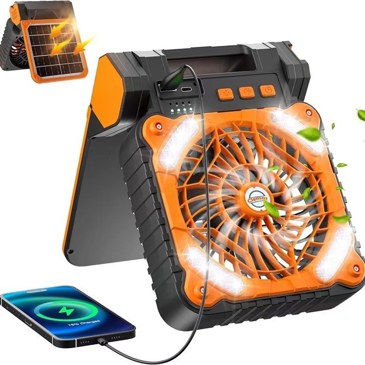 Solar Fan Outdoor Camping Portable Rechargeable Fan Amazon Hot Sale Outdoor Camping Lighting Fan Light