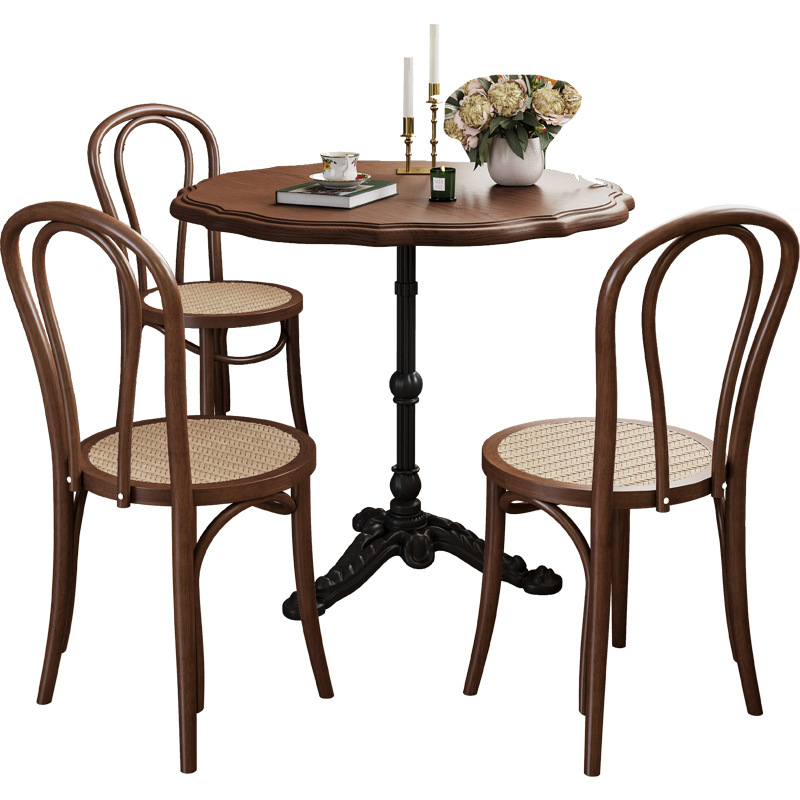 French Retro Solid Wood Iron Table and Chair Combination Internet Popular Dessert Cafe Milk Tea Shop Balcony American Small Round Dining Table