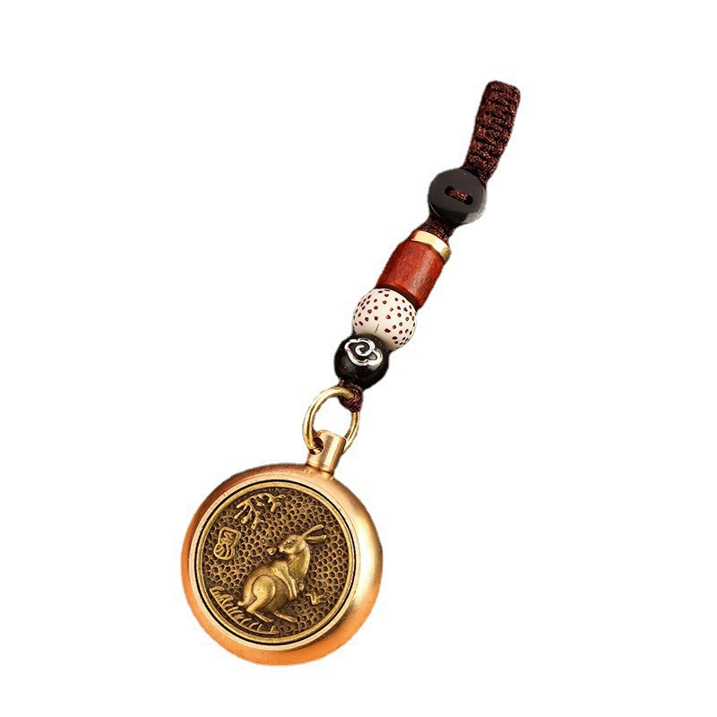 Zodiac Hand Handle Pure Copper Rotary Play Decompression Keychain Transfer Lucky Hanging Ornaments Play Pendant