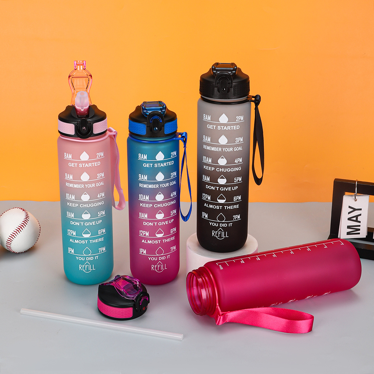 1000ml Pop-Up Lid, Straw Cup, Space Cup, 1L Sports Water Bottle, Hand-Painted Color Logo