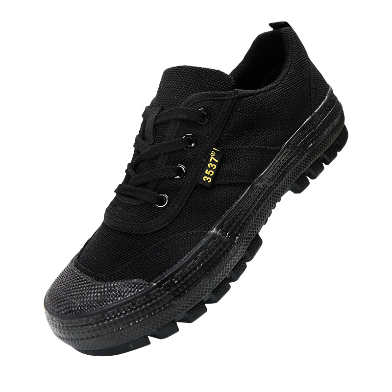 Jihua 3537 Genuine Liberation Shoes Men's Low-top Training Shoes Wear-resistant Construction Site Labor Rubber Shoes Black Canvas Hiking Shoes
