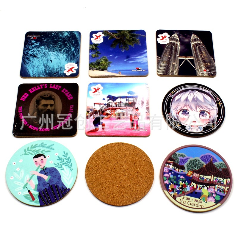 Поставка пробковых подставок круглой и квадратной формы, подкладки из МДФ, цветная печать, подложки