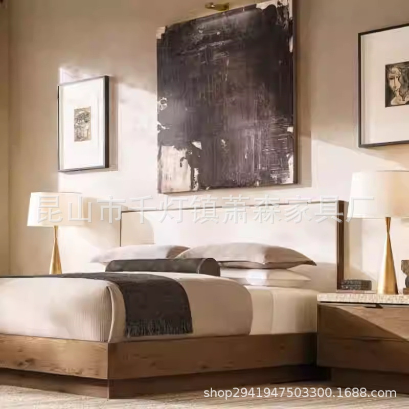 Минималистская кровать в американском стиле из массива дерева, мебель для королевской спальни, настраиваемая для отелей