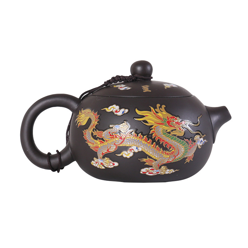 Cross-border Hot Sale Handmade Chinese Style Hot in Water Longfeng Xishi Pot Purple Sand Teapot Kung Fu Tea Set suit Dragon Pot