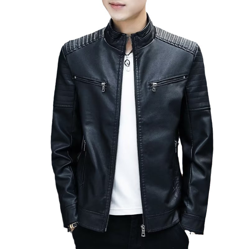 PU leather coat men's jacket spring/autumn/winter leather jacket slim-fit trendy thickened handsome casual motorcycle jacket