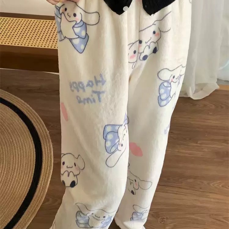 Foreign Trade Flannel Pajamas Autumn and Winter New Thickeneded Fleece-Lined Warm Casual Cartoon Home Pants Kt Cat Pants
