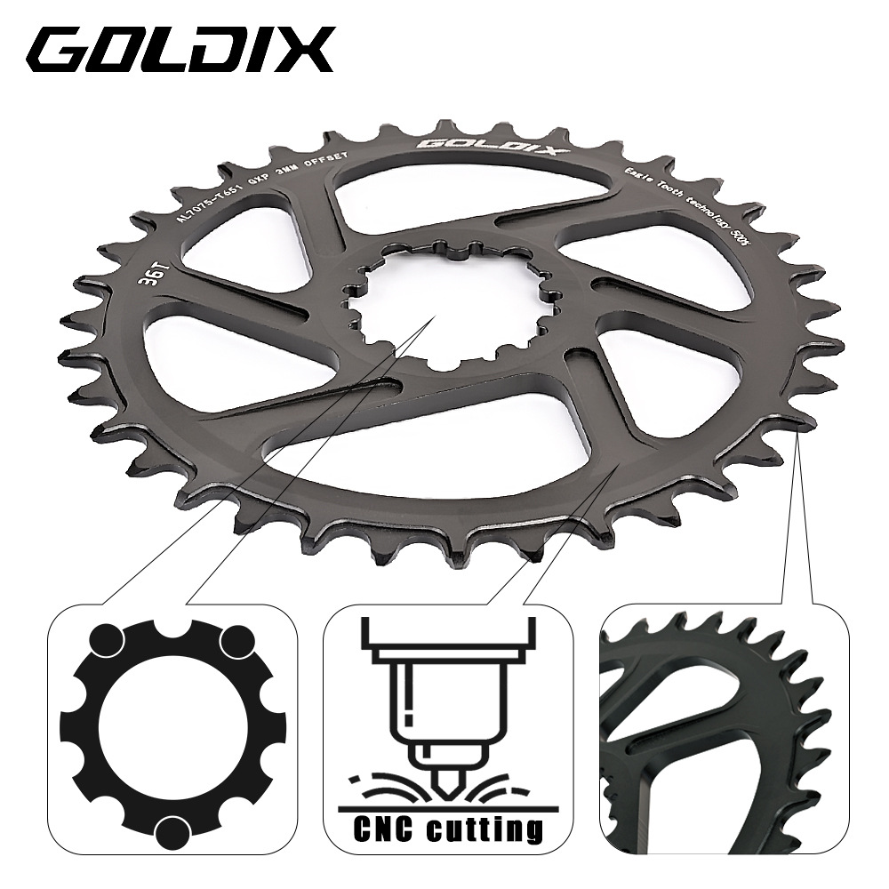 Goldix Gxp Three-Nail Crankset 6mm Offset Positive and Negative Toothring 30/32/34/36/38t Mountain Bike Single Disc