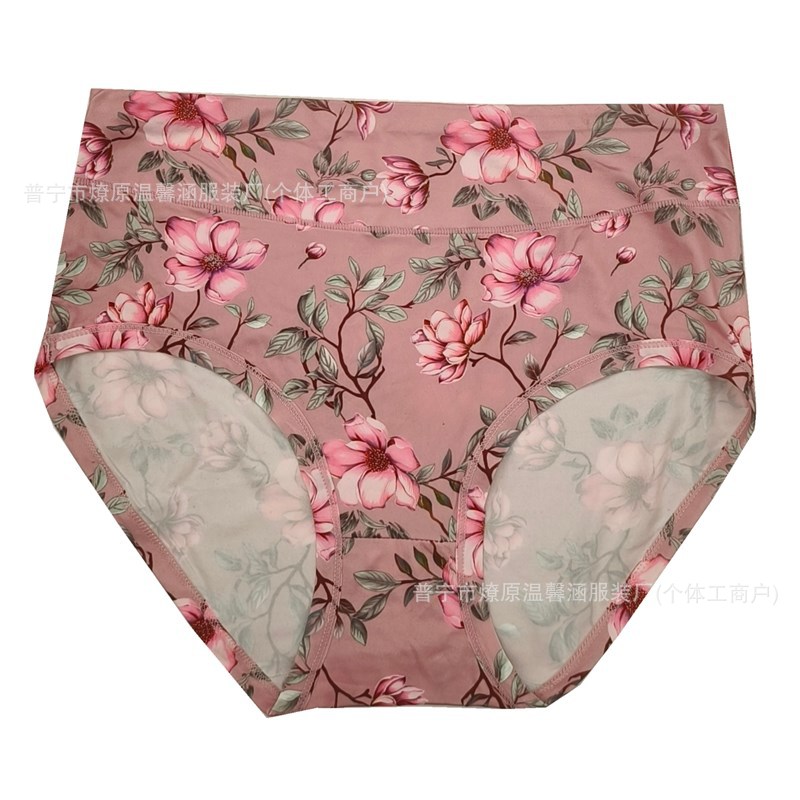 Plus Size Underwear for Women with Floral Pattern, Beautiful Size, Washed Mark, Sexy Buttocks, Export, Enlarged and Fattened High-Waisted Briefs