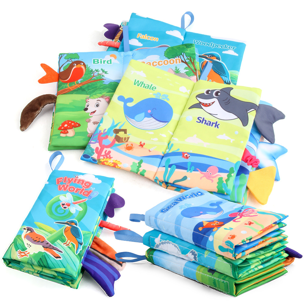 Baby's sea, land and air tail cloth book Ocean Forest flying animal Palm book early education toy with ringing paper