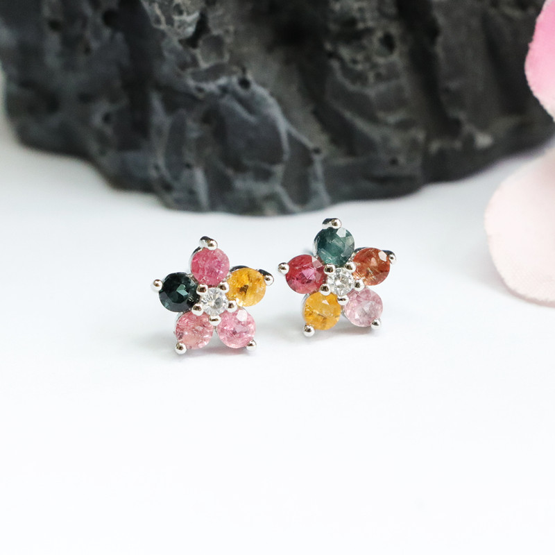 Jianyu S925 Silver Needle Natural Tourmaline Earrings Flower Ear Hook Caibao Factory Wholesale CB2053101