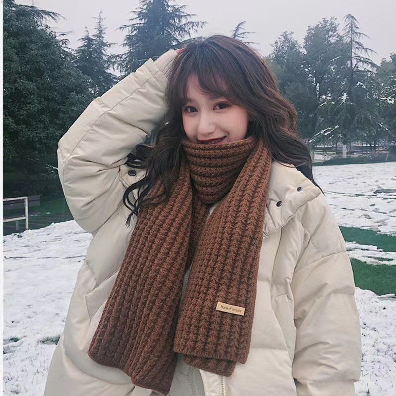 Girls' Scarf 2025 New Winter Warm Thick Knitted Scarf Fashionable Versatile Christmas Neck Warmer Double-Sided Scarf