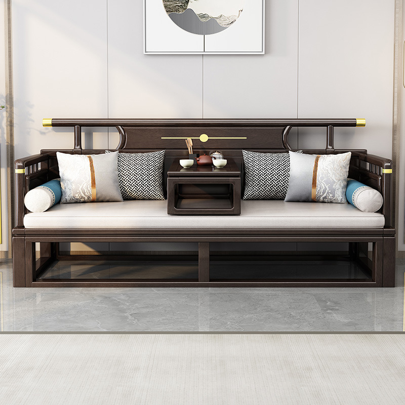 New Chinese-style Solid Wood Rohan Bed Sofa Bed Modern Simple Zen Style Small Apartment Living Room Telescopic Push-pull Bed Collapsed Kang Table