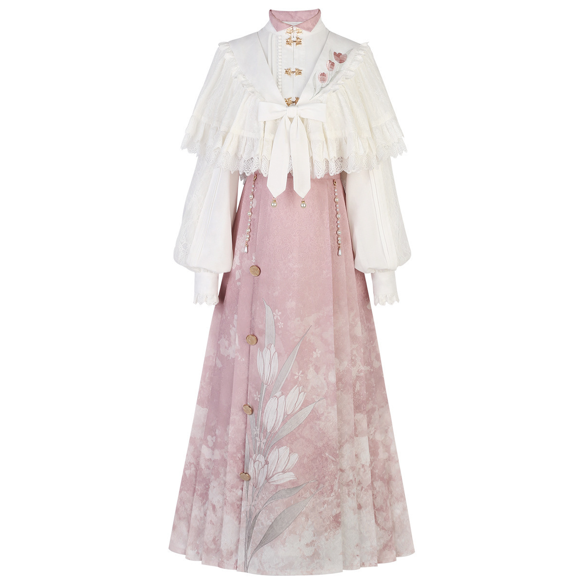 Original Tulip Hanfu Women's Chinese Style Improved Han Element Top Half Skirt suit 7013